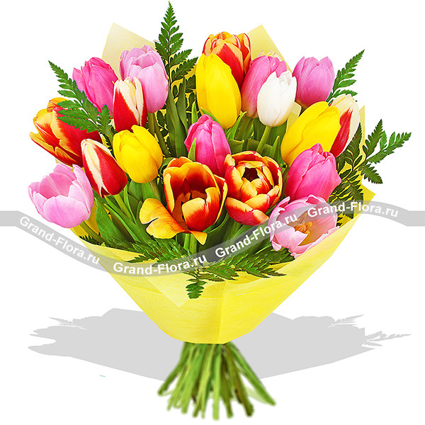 Хорошее настроение - букет из разноцветных тюльпанов